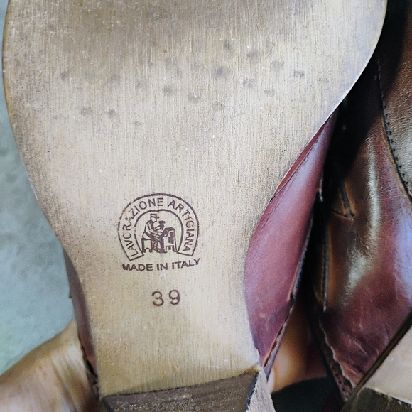 Gaja Italy Leather Mules Womens 39 US 9 Brown Pointed Toe Studs Western Cowgirl - Picture 9 of 12